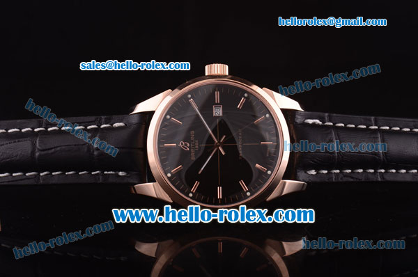 Breitling Transocean Asia 2892 Automatic Rose Gold Case with Black Dial and Black Leather Strap - Click Image to Close