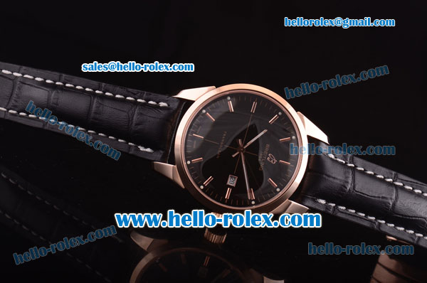 Breitling Transocean Asia 2892 Automatic Rose Gold Case with Black Dial and Black Leather Strap - Click Image to Close