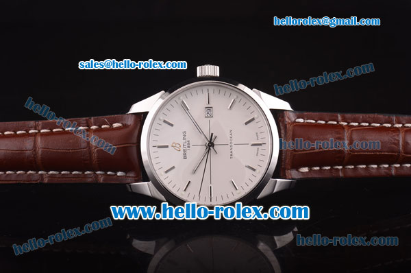 Breitling Transocean Asia 2892 Automatic Steel Case with White Dial and Brown Leather Strap - Click Image to Close