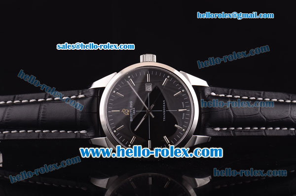 Breitling Transocean Asia 2892 Automatic Steel Case with Black Dial and Black Leather Strap - Click Image to Close