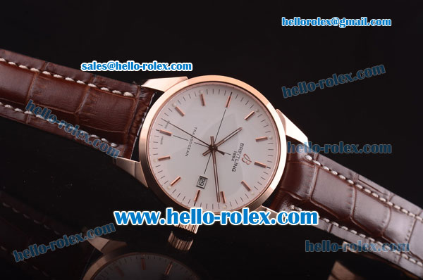 Breitling Transocean Asia 2892 Automatic Rose Gold Case with White Dial and Brown Leather Strap - Click Image to Close