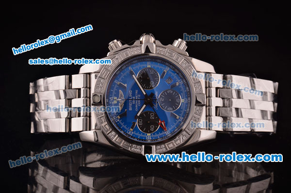 Breitling Chronomat B01 GMT Swiss Valjoux 7750 Automatic Steel Case/Strap with Blue Dial and Diamond Bezel - Click Image to Close