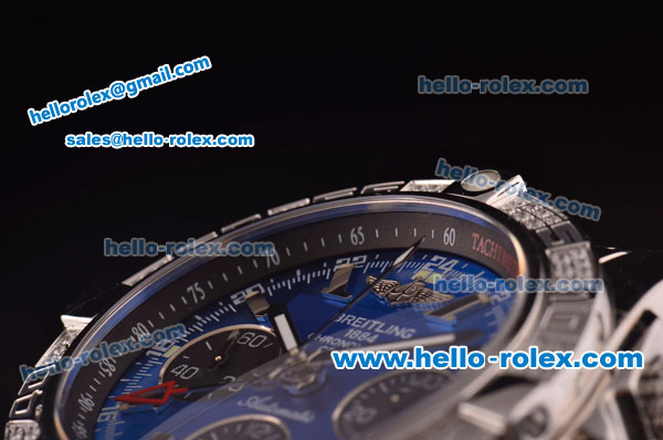 Breitling Chronomat B01 GMT Swiss Valjoux 7750 Automatic Steel Case/Strap with Blue Dial and Diamond Bezel - Click Image to Close