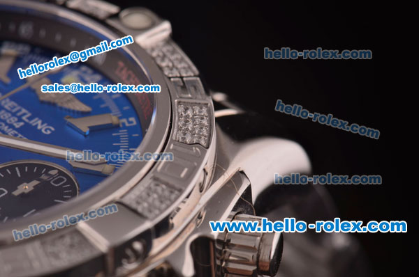 Breitling Chronomat B01 GMT Swiss Valjoux 7750 Automatic Steel Case/Strap with Blue Dial and Diamond Bezel - Click Image to Close