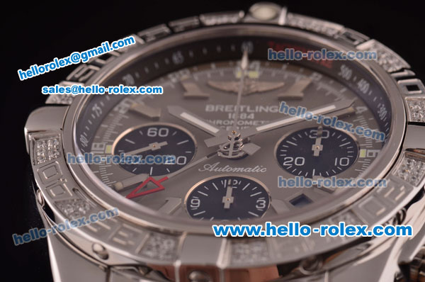 Breitling Chronomat B01 GMT Swiss Valjoux 7750 Automatic Steel Case/Strap with Grey Dial and Diamond Bezel - Click Image to Close