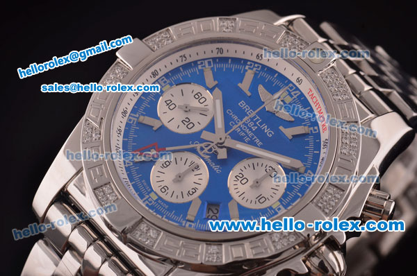 Breitling Chronomat B01 GMT Swiss Valjoux 7750 Automatic Steel Case/Strap with Blue Dial - Diamond Bezel - Click Image to Close