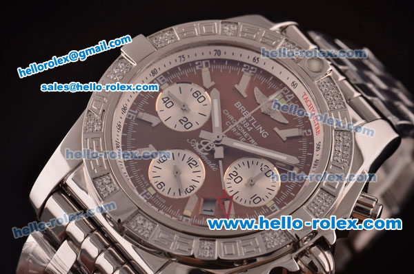 Breitling Chronomat B01 GMT Swiss Valjoux 7750 Automatic Steel Case/Strap with Brown Dial and Diamond Bezel - Click Image to Close