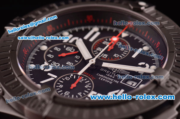 Breitling Super Avenger Chrono Swiss Valjoux 7750 Automatic PVD Case with Black Dial and Black Rubber Strap - 1:1 Original - Click Image to Close