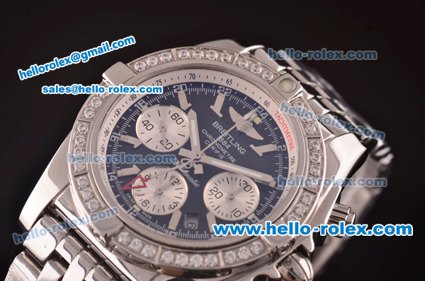 Breitling Chronomat B01 GMT Swiss Valjoux 7750 Automatic Steel Case/Strap with Diamond Bezel and Black Dial - Click Image to Close