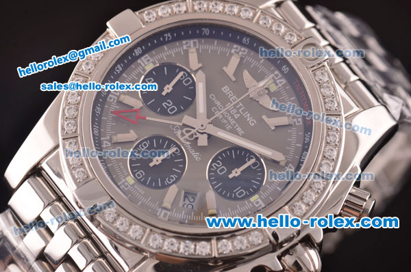 Breitling Chronomat B01 GMT Swiss Valjoux 7750 Automatic Steel Case/Strap with Diamond Bezel and Grey Dial - Click Image to Close