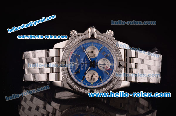 Breitling Chronomat B01 GMT Swiss Valjoux 7750 Automatic Steel Case/Strap with Diamond Bezel - Blue Dial - Click Image to Close