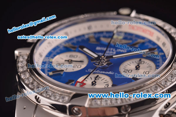 Breitling Chronomat B01 GMT Swiss Valjoux 7750 Automatic Steel Case/Strap with Diamond Bezel - Blue Dial - Click Image to Close