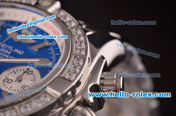 Breitling Chronomat B01 GMT Swiss Valjoux 7750 Automatic Steel Case/Strap with Diamond Bezel - Blue Dial - Click Image to Close
