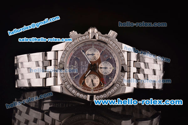 Breitling Chronomat B01 GMT Swiss Valjoux 7750 Automatic Steel Case/Strap with Diamond Bezel and Brown Dial - Click Image to Close