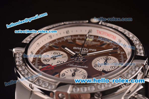 Breitling Chronomat B01 GMT Swiss Valjoux 7750 Automatic Steel Case/Strap with Diamond Bezel and Brown Dial - Click Image to Close