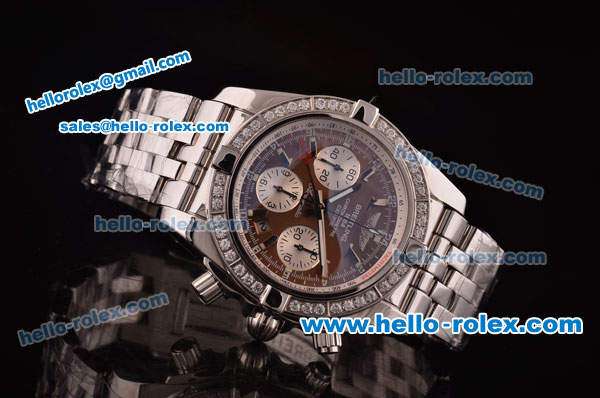 Breitling Chronomat B01 GMT Swiss Valjoux 7750 Automatic Steel Case/Strap with Diamond Bezel and Brown Dial - Click Image to Close