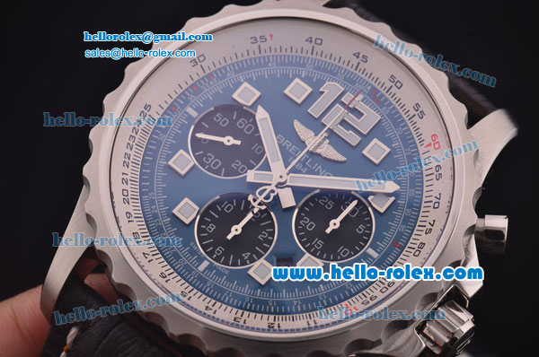 Breitling Chronospace Chronograph Swiss Valjoux 7750 Automatic Steel Case with Blue Dial and Black Leather Strap - Click Image to Close