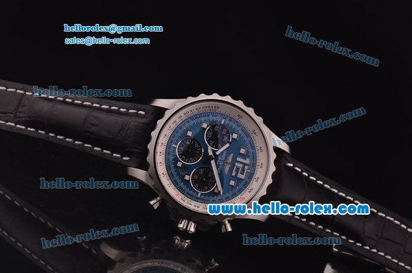 Breitling Chronospace Chronograph Swiss Valjoux 7750 Automatic Steel Case with Blue Dial and Black Leather Strap - Click Image to Close