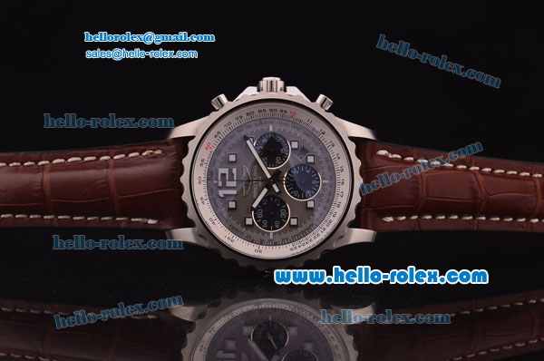 Breitling Chronospace Chronograph Swiss Valjoux 7750 Automatic Steel Case with Grey Dial and Brown Leather Strap - Click Image to Close