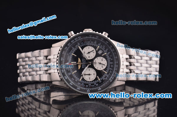 Breitling Navitimer Chronograph Miyota Quartz Movement Steel Case and Bracelet with Black Dial - Click Image to Close