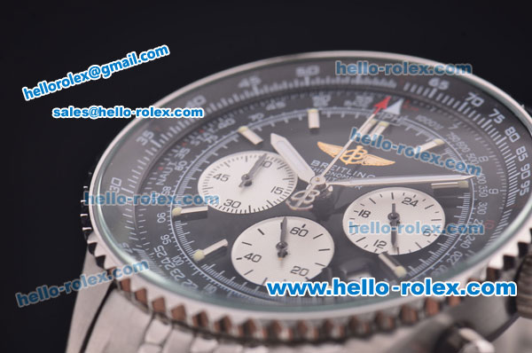 Breitling Navitimer Chronograph Miyota Quartz Movement Steel Case and Bracelet with Black Dial - Click Image to Close