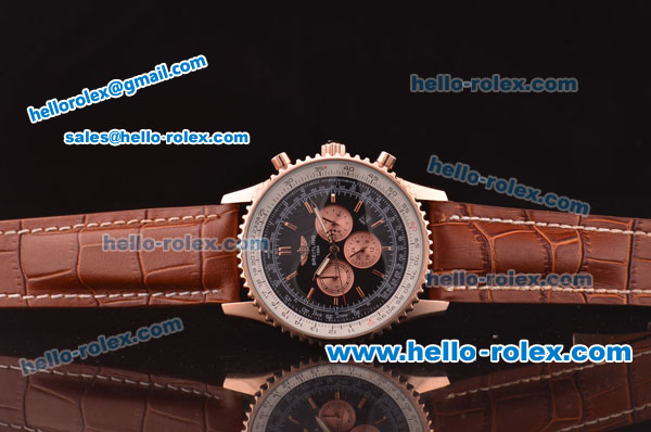 Breitling Navitimer Automatic Movement Rose Gold Case with Black Dial and Brown Leather Strap - Click Image to Close