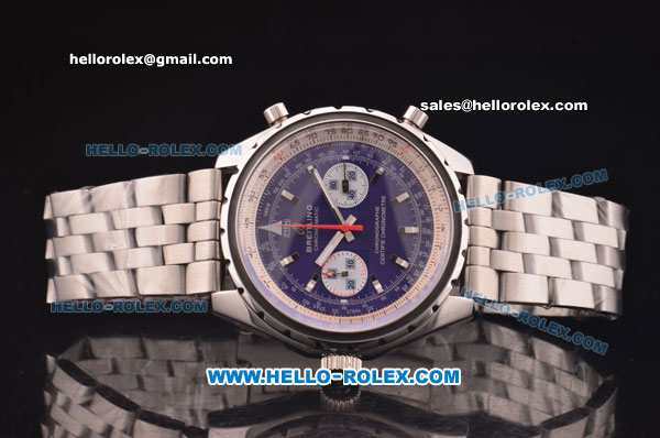 Breitling Chronomatic Chrono Swiss Valjoux 7750 Manual Winding Movement Steel Case and Strap with Blue Dial - Click Image to Close