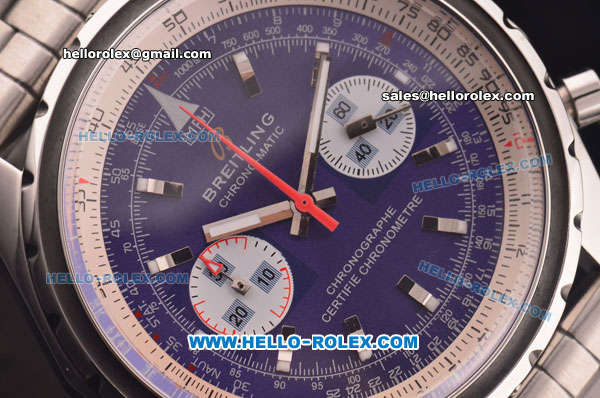 Breitling Chronomatic Chrono Swiss Valjoux 7750 Manual Winding Movement Steel Case and Strap with Blue Dial - Click Image to Close