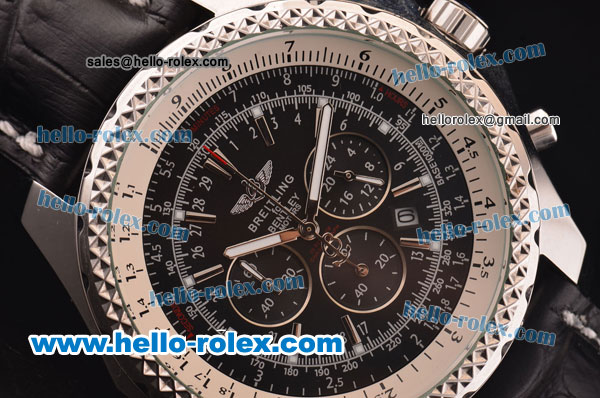 Breitling For Bentley Chronograph Quartz Movement with Black Dial and Leather Strap - Click Image to Close