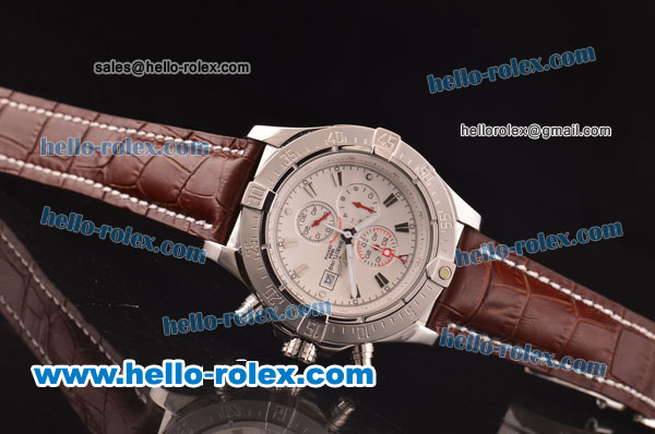 Breitling Super Avenger Chronograph Miyota Quartz Steel Case with White Dial and Brown Leather Strap - Click Image to Close