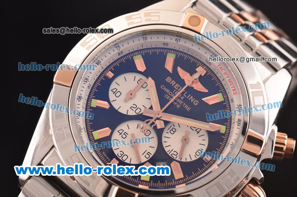 Breitling Chronomat B01 Chronograph Miyota Quartz Two Tone Case/Strap with Black Dial and Stick Markers - Click Image to Close