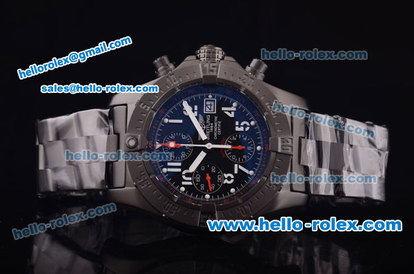 Breitling Avenger Swiss Valjoux 7750 Automatic PVD Case/Strap with Black Dial and White Numeral Markers - Click Image to Close