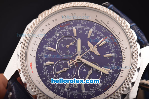 Breitling For Bentley chronograph Quartz Movement with Leather Strap and Blue Dial - Click Image to Close