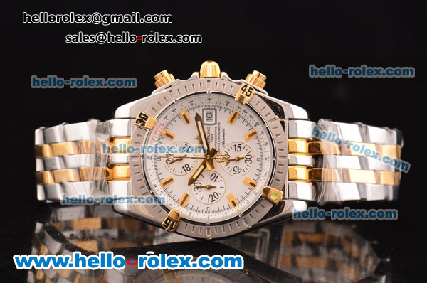 Breitling Chronomat Evolution 36mm Chronograph Miyota OS10 Quartz Two Tone Case/Strap with White Dial - Click Image to Close