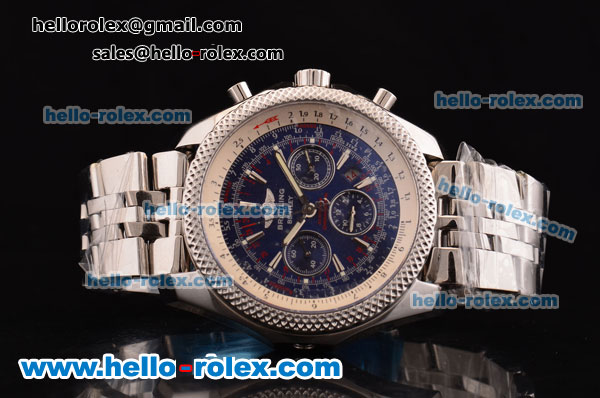 Breitling Bentley Chronograph Swiss Valjoux 7750 Automatic Steel Case/Strap with Blue Dial - Click Image to Close