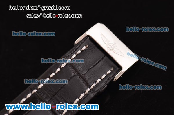 Breitling Chronomat Evolution Chrono Miyota OS10 Quartz Steel Case with Black Dial and Black Leather Strap - Click Image to Close