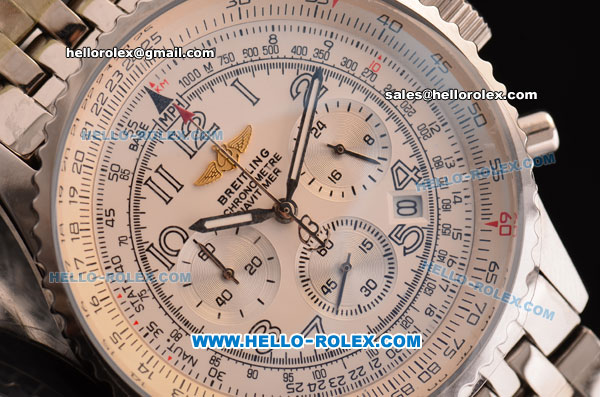 Breitling Navitimer Working Chronograph Quartz Movement With White Dial and Number Marking - Click Image to Close