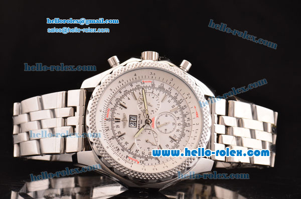 Breitling Bentley 6.75 Big Date Quartz Movement Silver Case with White Dial and Honeycomb Bezel-SS Strap - Click Image to Close
