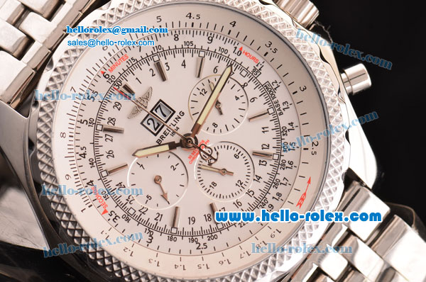 Breitling Bentley 6.75 Big Date Quartz Movement Silver Case with White Dial and Honeycomb Bezel-SS Strap - Click Image to Close