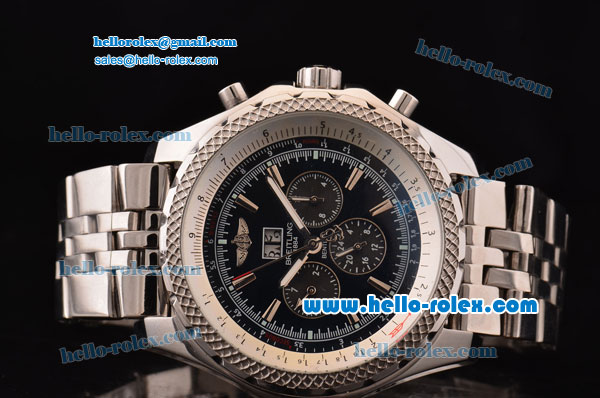 Breitling Bentley 6.75 Big Date Automatic Movement Silver Case with Black Dial and Honeycomb Bezel-SS Strap - Click Image to Close