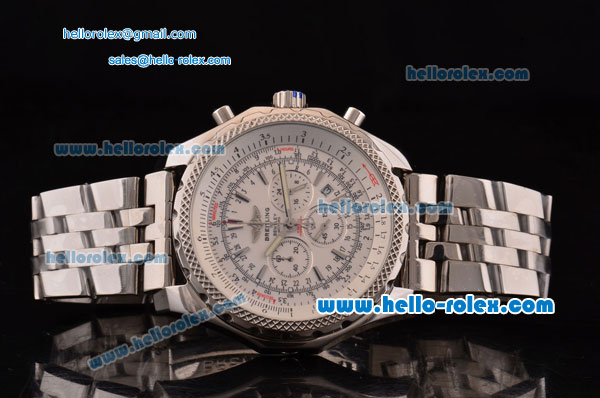 Breitling Bentley Chronograph Quartz Movement Silver Case with White Dial and SS Strap - Click Image to Close