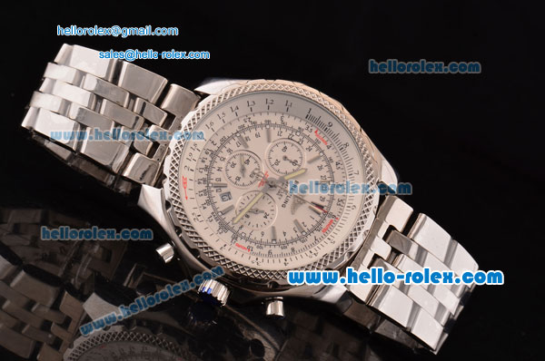 Breitling Bentley Chronograph Quartz Movement Silver Case with White Dial and SS Strap - Click Image to Close