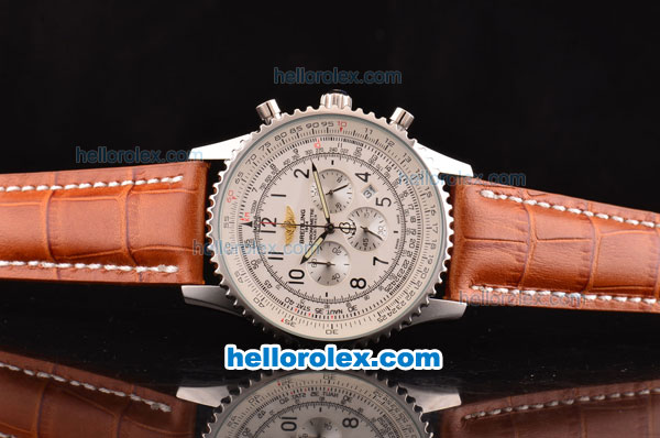 Breitling Navitimer Chronograph Quartz Movement Steel Case with Arabic Numerals and Brown Leather Strap - Click Image to Close
