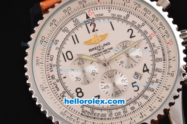 Breitling Navitimer Chronograph Quartz Movement Steel Case with Arabic Numerals and Brown Leather Strap - Click Image to Close