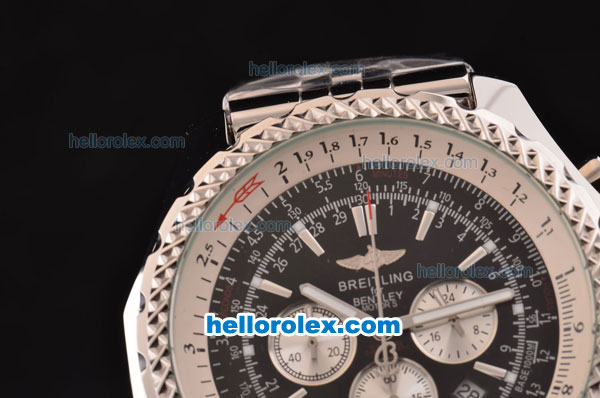 Breitling for Bentley Motors Quartz Chronograph Movement Full Steel with Black Dial and Silver Stick Marker - Click Image to Close