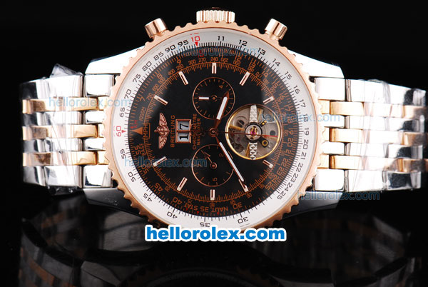 Breitling Navitimer Tourbillon Automatic Black Dial with Rose Gold Bezel and Stick Marker-Two Tone Strap - Click Image to Close