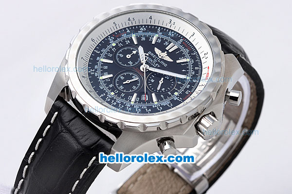 Breitling For Bentley Chronograph Quartz Movement with Blue Dial and Leather Strap - Click Image to Close