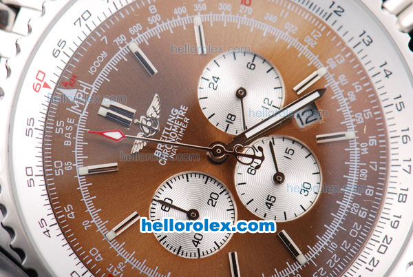 Breitling Navitimer Chronograph Quartz Movement Silver Case with Brown Dial and SS Strap-Stick Markers - Click Image to Close