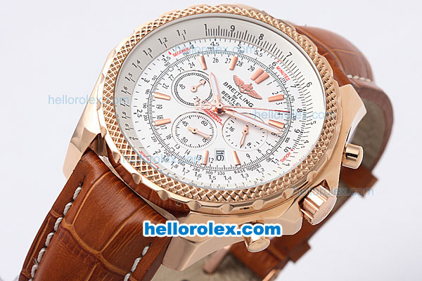 Breitling For Bentley Chronograph Quartz Movement Rose Gold Case and Bezel with White Dial - Click Image to Close