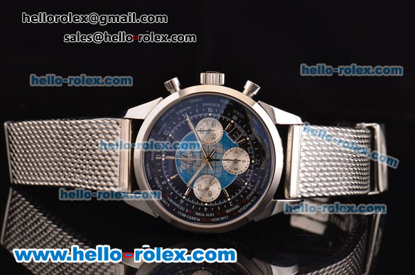 Breitling Transocean Chronograph Unitime Swiss Vajoux 7750-SHG Automatic Stainless Steel Case with Stainless Strap and Black Dial - Click Image to Close